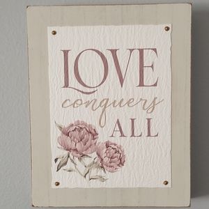 Wood Wall art decoration  "LOVE CONQUERS ALL" Style Decor Antique Romance New